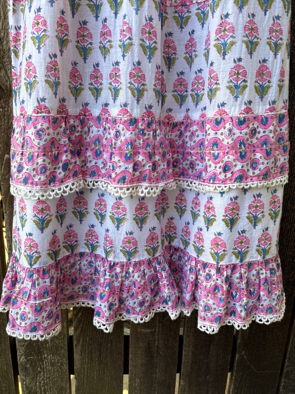 Bell By Alicia Bell Roxy Floral Cotton Tiered Mini Dress In Pink/White Sz S - Picture 6 of 15